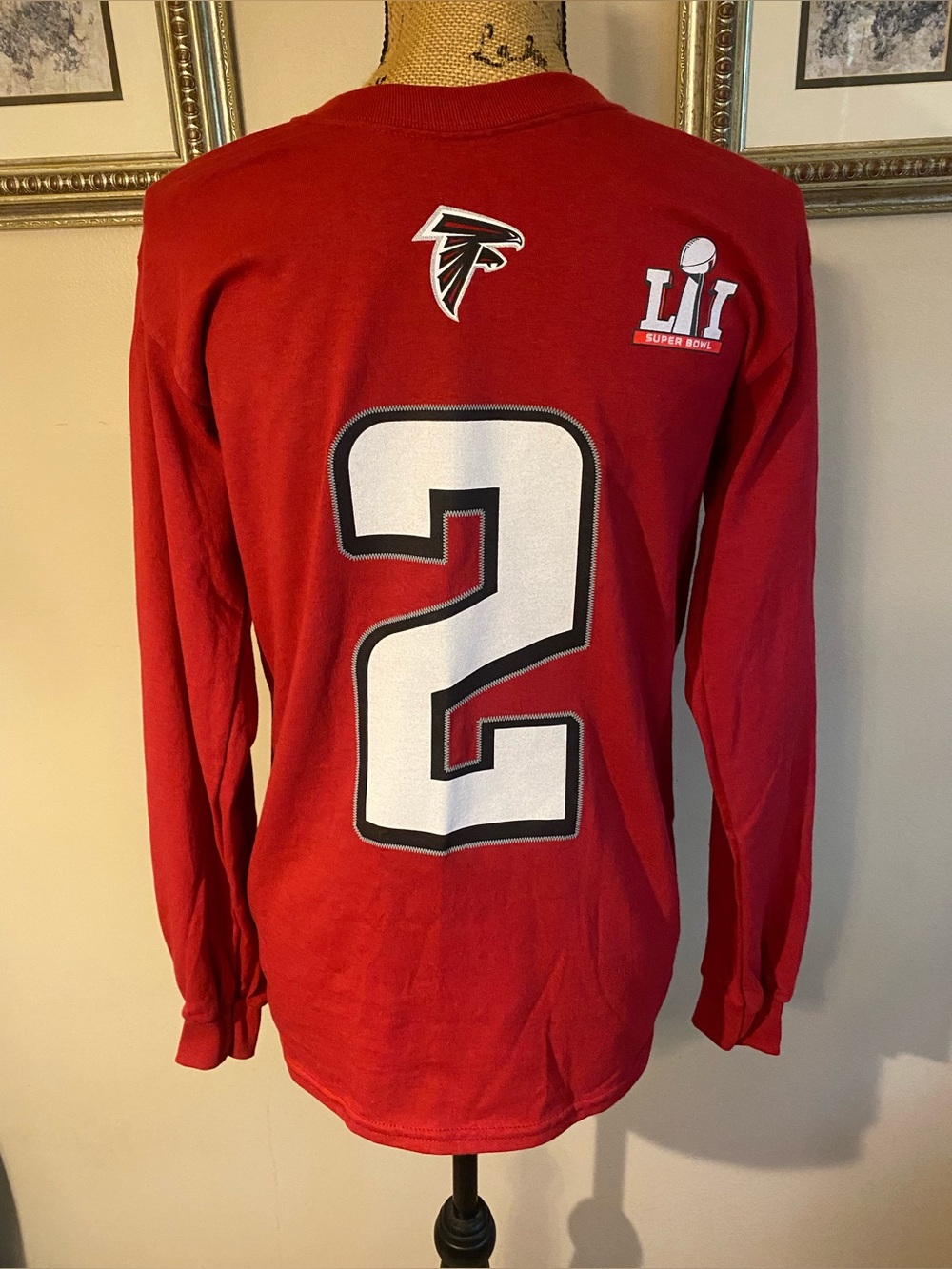 Atlanta Falcons Matt Ryan #2 Super Bowl 51 Long Sleeve T-Shirt Jersey Small Red